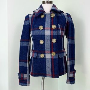 Wool plaid pea coat